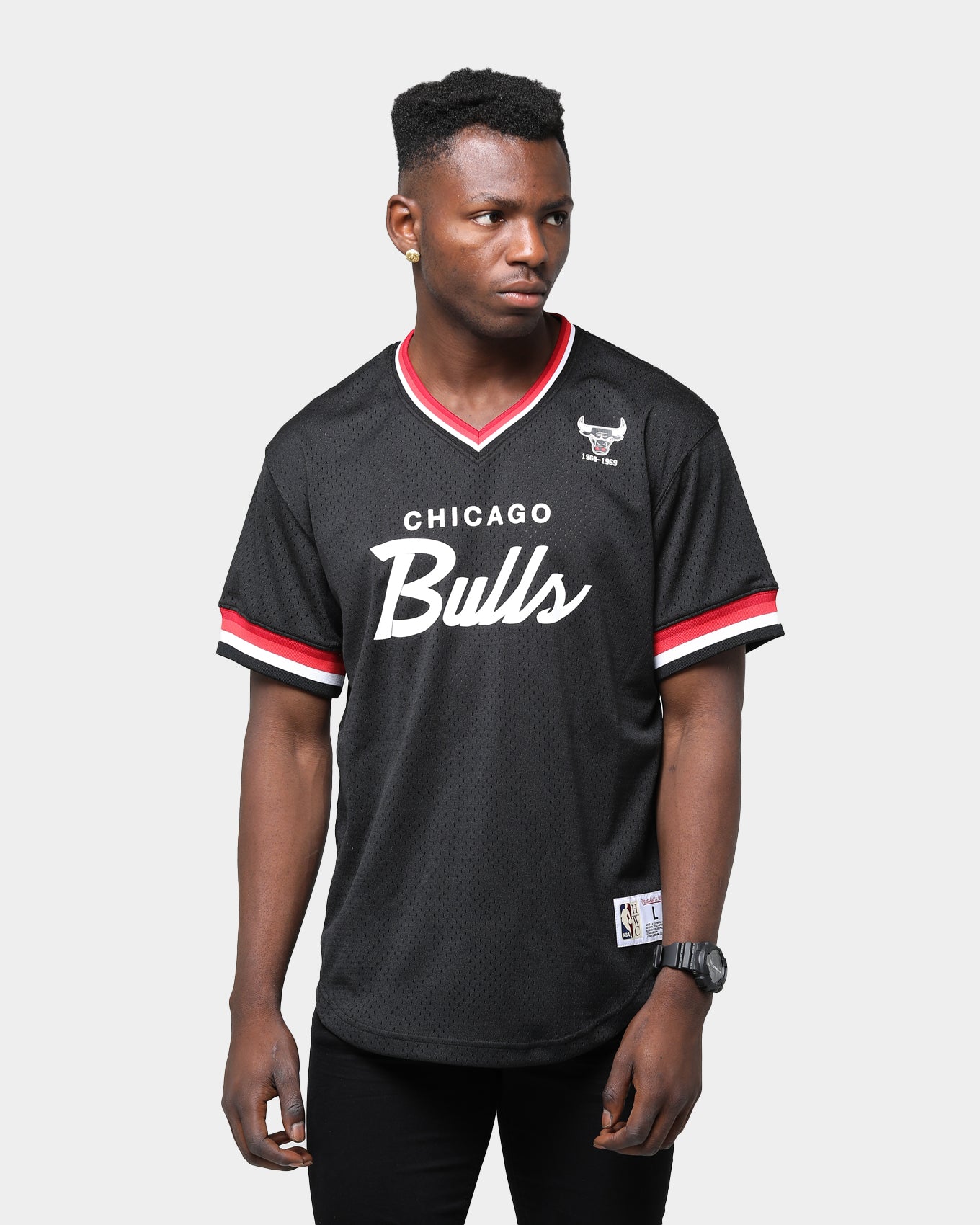 Mitchell /& Ness Special Script Mesh V-Neck Chicago Bulls Black
